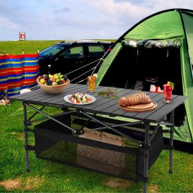 220 lb Capacity Foldable Camping Table | Aluminum Top & Steel Frame with Mesh Basket | Portable BBQ/Picnic/Beach Table Includes Carry Bag
